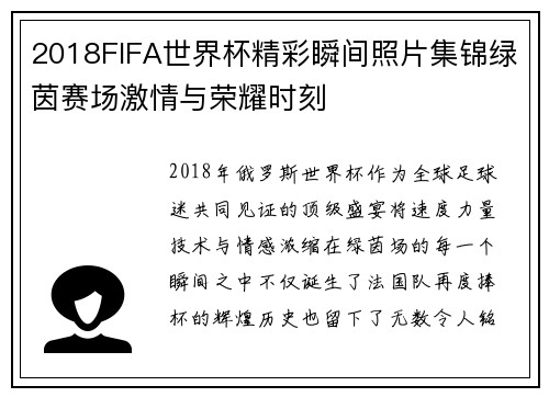 2018FIFA世界杯精彩瞬间照片集锦绿茵赛场激情与荣耀时刻
